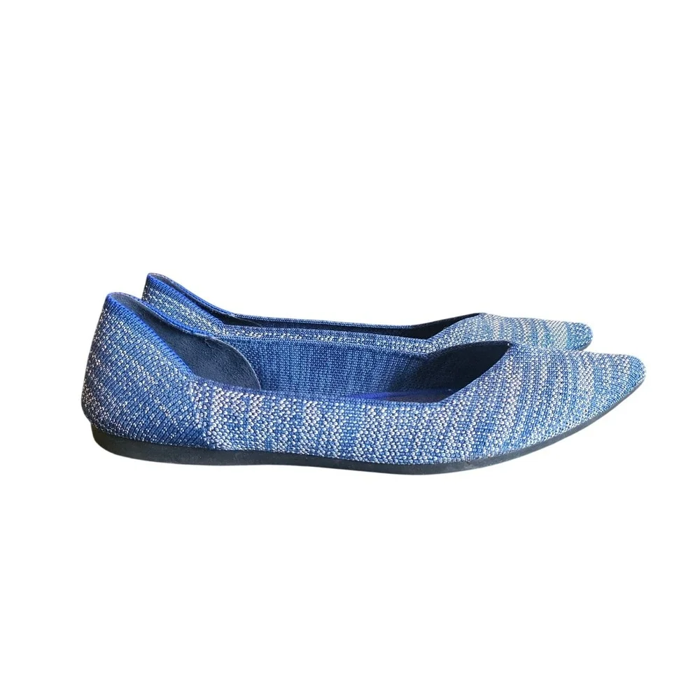 Rothys The Point Blue Indigo Heathered Knit Pointed Toe Flat Shoe Size 9
